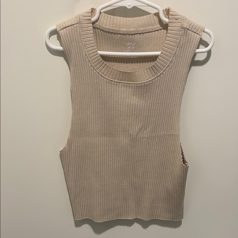 Aerie Cream Ribbed Sleeveless Tank Top